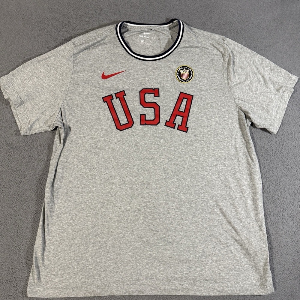 Nike T-Shirt Team USA Olympic Patch Short Sleeve Mens‎ Size XL Gray